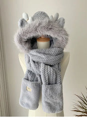 Elk Antlers Winter Hat & Scarf Set